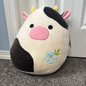 Connor squishmallow Adorable Cow Plush Pillow - Black, White, Pink 14 inch